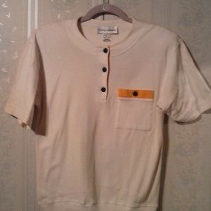 CATHY DANIELS WOMEN WHITE/YELLOW SHORT SLEEVE TOP